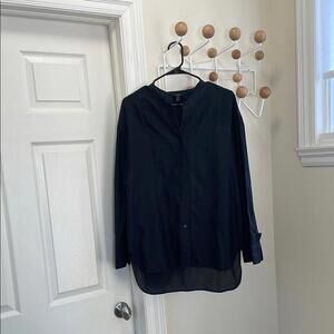 COS - Silk Blend Boho Button Down Long Sleeve Shirt - Black - 6